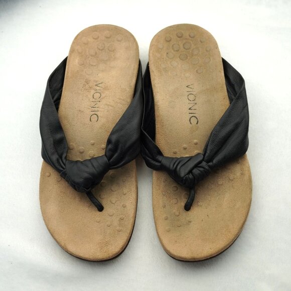 Vionic Pippa Black‎ Leather Orthotic Flip Flops Size 6 - Picture 6 of 7
